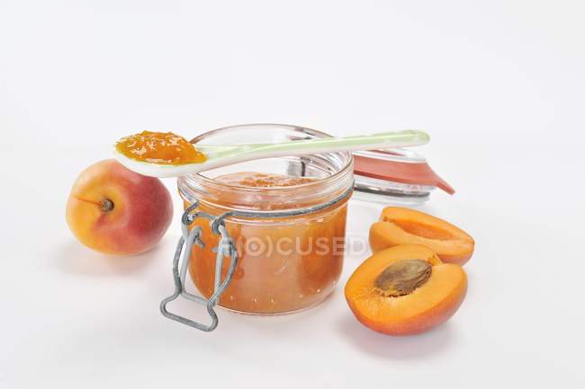 Apricot jam in jar — Stock Photo