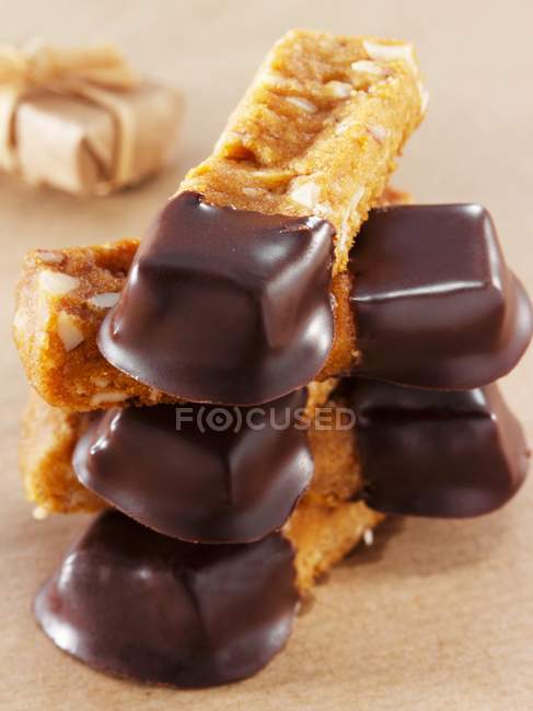 Pepper nut biscuits with a chocolate glaze — Stock Photo