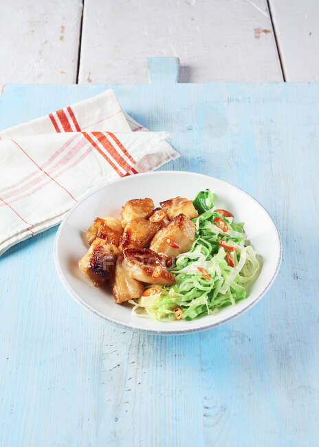 Sweet miso cod with wilted cabbage — Stock Photo