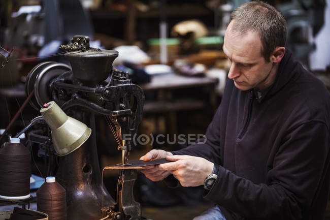 Large leather stitching machine — Stock Photo
